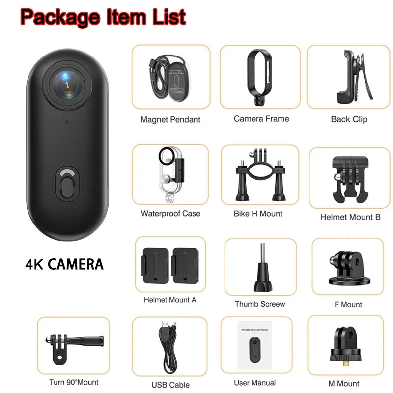 Wireless 4K Mini Body Cam Compact Helmet Bike Vlog Camera Sports Action Video Recorder Waterproof Tiny Wifi Camcorder Bicycle